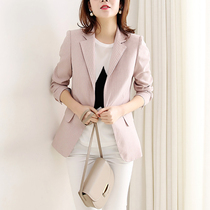 Pink vertical stripe chic blazer women 2021 Spring and Autumn New Korean cotton linen casual small suit top