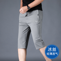 High-end Ice Silk Seven Sub Pants Mens Summer Slim Loose Casual Anti-wrinkle Pants Pituitary Shorts Men Speed Dry Pants