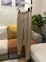 High-end cow goods ~ custom wool gabardine fabric twill roll-up straight solid color tapered pants womens casual pants