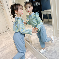 Girls autumn Net red suit 2021 Spring and Autumn new fashion foreign style in big children long sleeve fashion fashion two-piece trend