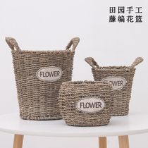 Flower basket cafe home decorations flower arrangement wall hanging straw woven rattan weaving willow creative pastoral flower pot