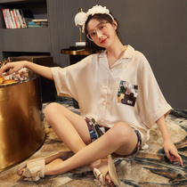 Pajamas female summer ice silk short sleeve shorts two-piece set 2021 New Net red explosive casual loose home clothes
