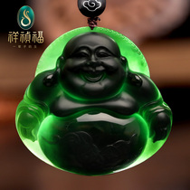 Xiangzhen Fu Happy to send Buddha natural jade pendant Mo Cui smile Buddha pendant female jade carving master orphan
