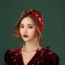 Mengyao bridal hair accessories toast hair band rhinestone butterfly exquisite retro wedding accessories wine red headdress