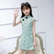 Girls cheongsam 2021 new summer retro modified childrens cotton floral baby dress Chinese style