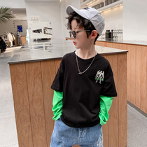 Boys base shirt childrens T-shirt long-sleeved 2021 new autumn top spring and autumn childrens Korean version of foreign style stitching