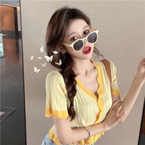 Net red temperamental loose sheet of ice silk T-shirt woman sweet and small lace with purple short V collar half sleeve outer wearing blouse