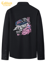 Carbine outer shirt mens 2022 autumn new retro national tide koi graffiti black loose long-sleeved shirt