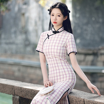 Cheongsam 2021 new modified young girl retro plaid small man long dress can be worn daily