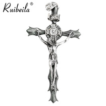 ruibeila925 silver large cross necklace pendant men vintage personality Thai silver dye black