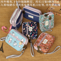 Student childrens key bag Men and women creative canvas art mini pouch Loose paper change coin card bag Multi-layer zipper