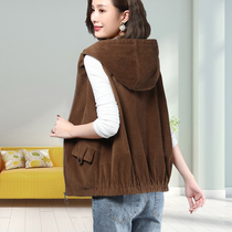 Corduroy Horse Clipper Vest Women Outside 2021 Spring and Autumn Korean Loose Hood Cardigan Casual Vest Jacket