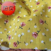  Spring and summer fashion linen fresh yellow slub pattern bottom color small 77 floral printing and dyeing sand washing linen fabric jumpsuit