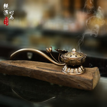 Incense Road lotus incense burner Retro copper-plated plate incense burner decoration Hand-held lotus seal incense burner Puja Sandalwood 3 incense burner