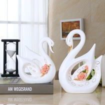 Modern simple ceramic swan suit soft decoration living room TV cabinet office gift ceramic crafts
