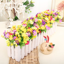 Fan makeup 2 pots 50cm long wooden fence flower simulation flower set finished home decoration flower floor flower