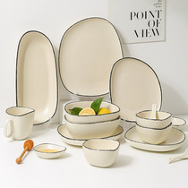 Creative Minima Fruit Salad Bowl Irregular Matt Cutlery Suit Matching Combined Home Ceramic Dish Cups Spoon