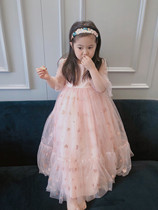 Dads home calist niche new girl super sweet pink love trumpet sleeve princess dress