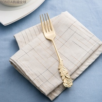 Japan elfin Gaosang metal SUS430 stainless steel gold-plated western food fork European rose fork tableware
