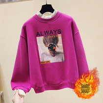 2020 autumn and winter New European station fashion foreign style casual plus velvet padded cotton stand collar sweater women long sleeve shirt