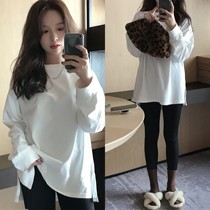 TMH STUDIO white long sleeve T-shirt woman 2022 early spring new inner lap loose round collar bottom shirt woman