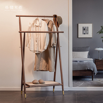 Park and wood for Nordic clothes hangers Black walnuts Home modern minimalist bedroom with floor hangover clothes hat rack