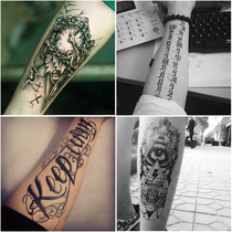 6 tattoo stickers Waterproof male long lasting flower arm half arm simulation tattoo stickers Clock English Tibetan Sanskrit letters Female