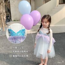 Girls mermaid sequin dress 2021 spring Korean version of the female baby suspender fake two-piece princess skirt gauze skirt Western style