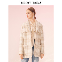 (The same as the mall)Sugar force winter new European and American plaid wool coat tassel in the long wool coat female