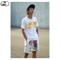 South Children Children Children Children Children Original Design Double Skull Printed Retro white quality pure cotton T-shirt