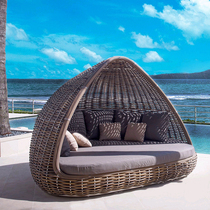 Outdoor bed designer custom INS net red punch rattan sofa chair seaside hotel swimming pool leisure furniture