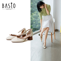 Bestu summer mall with the same Baotou thick medium heel word with fairy wind hollow sandals RM504BK0