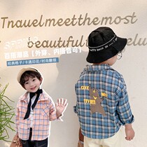 Childrens shirt autumn 2021 new boy baby baby Foreign style plaid shirt boys spring and autumn cardigan top