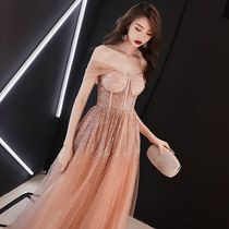 Pink evening dress dress women 2020 New Long banquet elegant celebrity birthday party host annual meeting spot