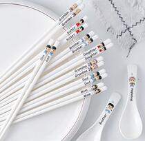 Family ceramic chopsticks spoon Household meal bowl chopsticks Family of five parent-child one person one chopstick spoon Household cute set 