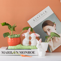 Home decoration crafts creative ceramic rabbit ornaments modern TV wine cabinet porch living room simple hydroponic vase
