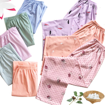 Summer womens Cotton pajama trousers large size loose cartoon cotton fat thin home air conditioning pants spring and autumn