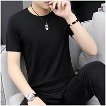 Ice silk short sleeve T-shirt mens trend modal round neck base shirt mens slim fashion brand half sleeve harbor style shirt