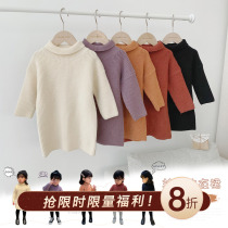 Cookie home baby shop warm brand classic autumn and winter new childrens baby high collar wool dress