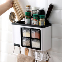 Multifunctional kitchen seasoning box wall-mounted household non-perforated seasoning box seasoning storage rack chopsticks rack