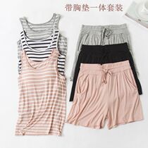 Summer Modale woman with chest cushion harness vest free of bra cups integral pyjamas shorts Home Suits Two Suits