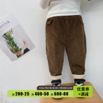 Children Light Core Suede Gush Pants Korean Version Male Girl Elastic Old Daddy Pants Mid children Baby Bilayer Thickened Casual Pants