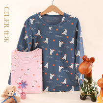Shile childrens cotton autumn clothes and trousers boys thermal underwear cotton cartoon printing autumn and winter girls baby set