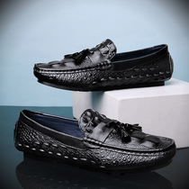 Doudou shoes mens leather breathable casual wild Lefu pedal soft sole soft leather male Doudou shoes mens trend Korean version