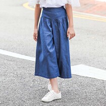 Resurrection style 2022 summer girls elegant and easy-to-wear denim culottes middle and big childrens foreign style nine-point casual wide-leg pants