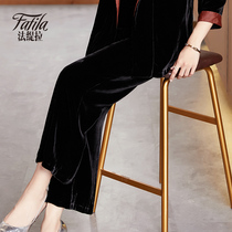 Middle-aged and elderly mothers silk velvet pants womens casual all-match elastic high waist wide-leg straight trousers autumn new style