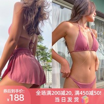 PL Pink Three Piece Bikini With Chest Cushion Sexy European American Spring Beach Swimsuit Women Bikini