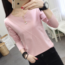 2021 autumn and winter new fashion mesh long-sleeved t-shirt womens loose top Korean version wild wear pure cotton base shirt