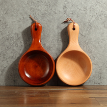 Natural beech Japanese style large solid wood bowl handle Salad bowl Wooden fruit bowl Pickle bowl Creative household tableware