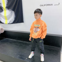 2019 winter new childrens clothing rice Xiaofan childrens orange double-layer velvet printing sweater cover head clothing tide